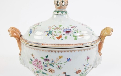 Chinese famille rose tureen and cover decorated with flowers and birds, 18th century