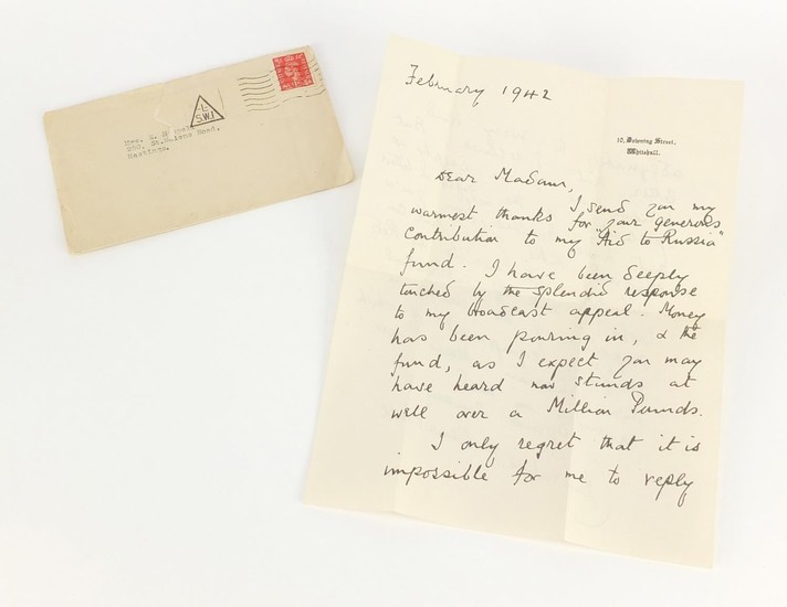 Clementine Churchill letter dated February 1942 on 10 Downin...