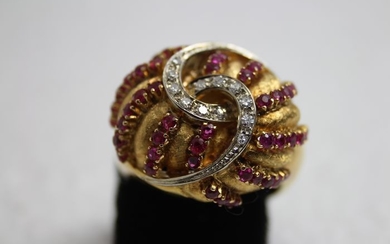 Cocktail - Ring - 18 kt. Gold, White gold - Ring rubies - Diamonds, Rubys