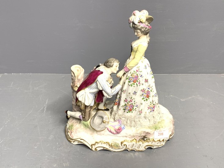Continental porcelain figure of a lady & kneeling man on an ...