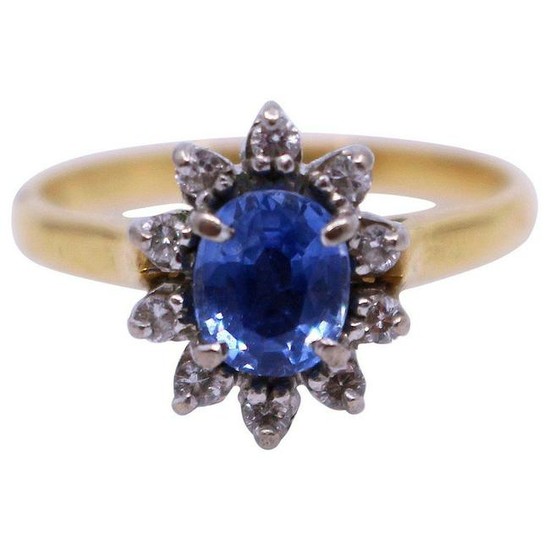 Cornflower Blue Sapphire & Diamond Cluster Ring