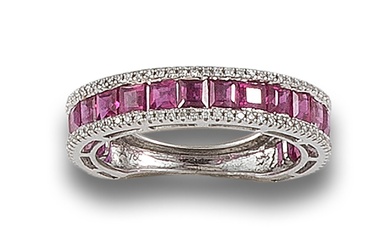 DIAMONDS AND RUBY RING, IN WHITE GOLD