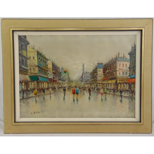 De Vity framed oil on canvas of a Parisienne street scene, s...