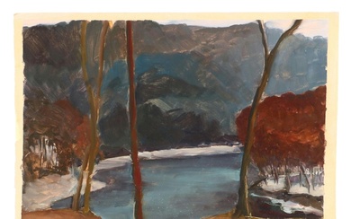 Deborah Kriger Oil Painting of River Landscape, Late 20th Century