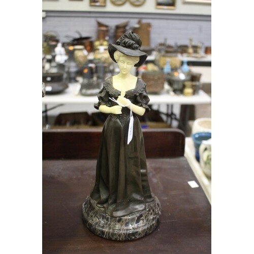 Decorative French style bronze figure of a woman on marble p...