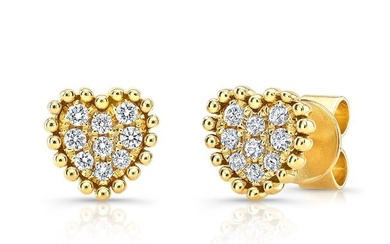 Diamond Pave Heart-shape Earrings With Beaded Border In 14k Yellow Gold