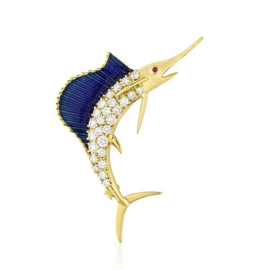 Diamond and Enamel Fish Brooch/Pendant