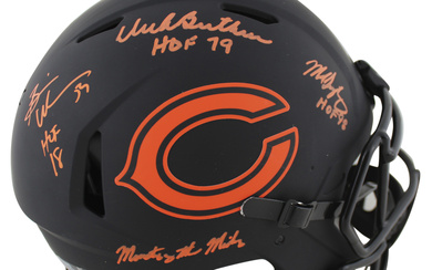 Dick Butkus, Mike Singletary & Brian Urlacher Signed Bears Full-Size Authentic On-Field Eclipse Alternate Speed Helmet Inscribed "Monsters of the Midway" & HOF Inscriptions (Beckett)