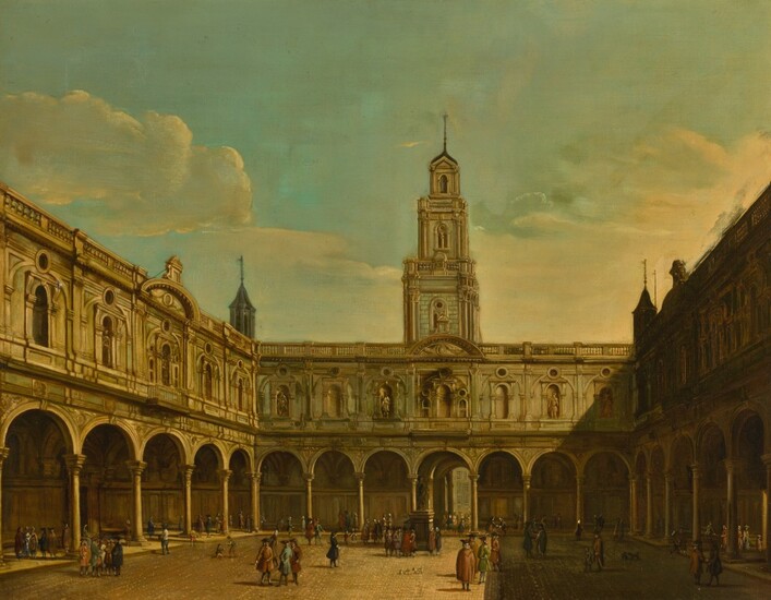 E. VERESMITH, LATE 19TH CENTURY, AFTER GIOVANNI ANTONIO CANAL, CALLED CANALETTO | THE COURTYARD AT THE ROYAL EXCHANGE, LONDON