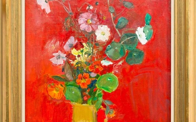 * ELLEN MALCOLM RSA (SCOTTISH 1923 - 2002) FLOWERS IN A YELLOW JUG