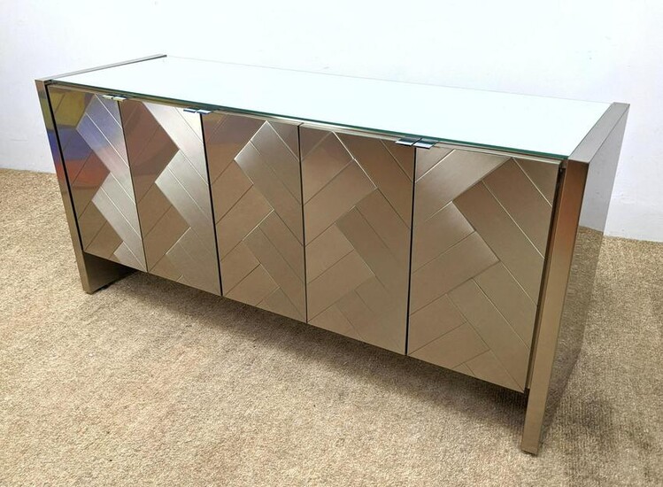 ELLO Mirror and Steel Sideboard Credenza. Matched angle