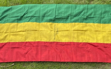 [ETHIOPIA]: A World War II date national flag of Ethiopia (measuring 108 x 53'') of green, gold and ...