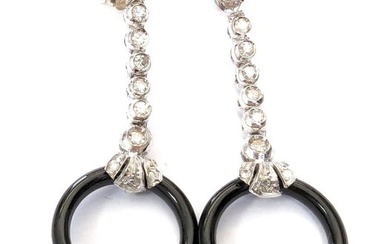 Earrings - 18 kt. White gold Diamond (Natural) - Onyx