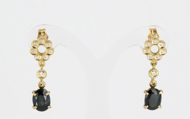 Earrings - 18 kt. Yellow gold Diamond (Natural) - Sapphire