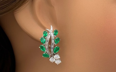 Emerald And Diamond Earrings, 14k White Gold