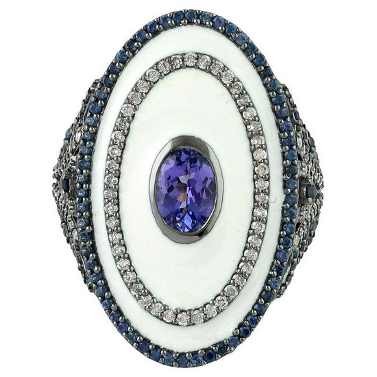 Enamel Tanzanite Sapphire Diamond Ring