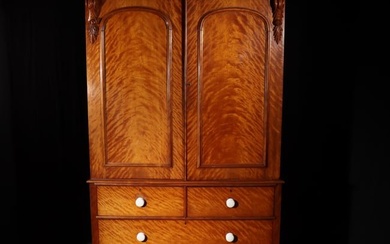 English Victorian mahogany linen press wardrobe armoire, ca.1860. 92"H x 26"D x 58"W