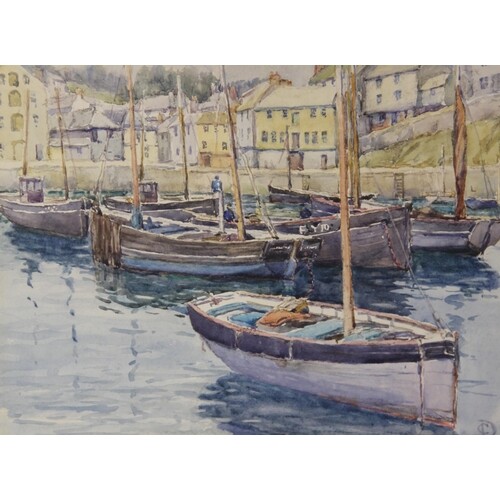 English school (20th century), Fishing boats in a harbour, ...