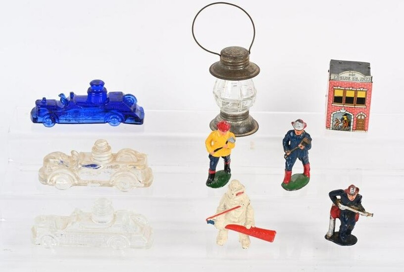 FIRE TOY LOT, LEAD FIREMAN & CANDY CONTAINERS