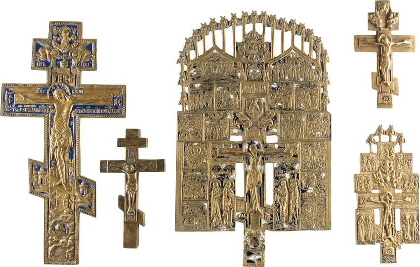 FIVE CRUCIFIXES Russian, 18th-20th century Cast in