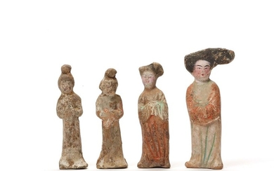 FOUR MINIATURE TERRACOTTA ‘FAT LADIES’, TANG DYNASTY
