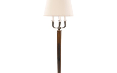 FRENCH TWO-TONE BRASS AND GLASS FLOOR LAMP IN THE MANNER...