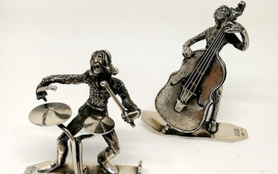 Fantastic Pair of Sculptures Depicting Musicians (2) - .800 silver - Mario Valle' - Italy - Second half 20th century