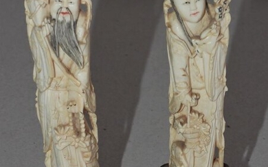 Figurine(s) (2) - Ivory - Vietnam - Late 19th century