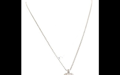 Fine Estate 14k White Gold Amethyst Diamond Pendant 19" Necklace 5.8 Grams