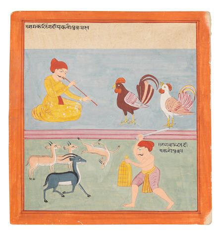 Five unusual paintings from a ragamala series, Rajasthan, perhaps Marwar, early 19th Century