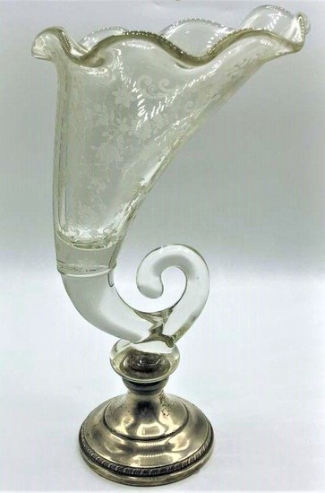 Fostoria Elegant Glass Cornucopia Sterling Silver Base