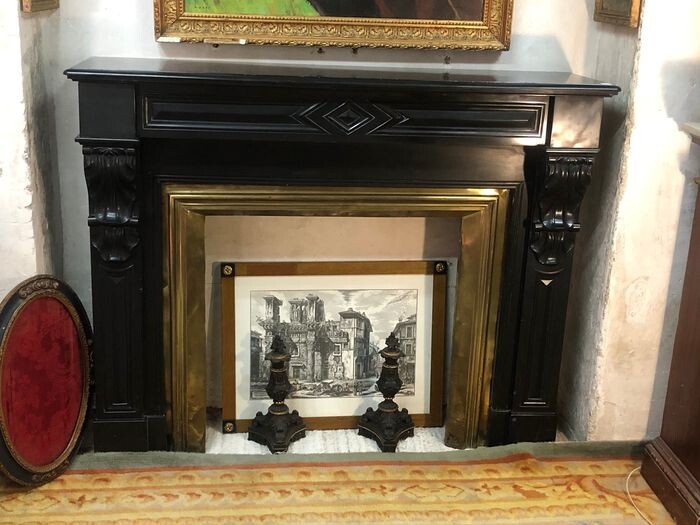 French Belgian Black Marble Fireplace