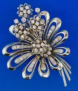 French C. 1960s 18k White Gold Flower Bouquet Brooch
