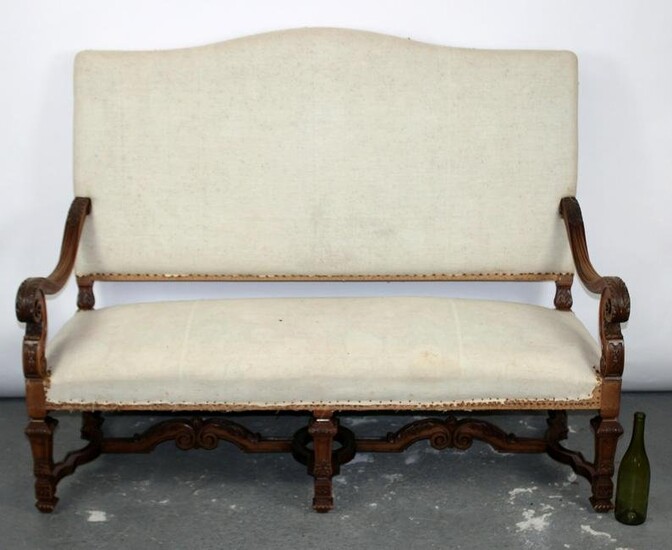 French Louis XIV style carved walnut settee