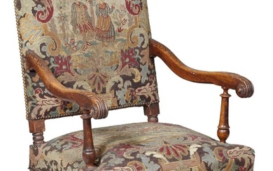 French Louis XVI Style Needlepoint Carved Walnut Fauteuil, 19th c., H.- 43 1/2 in., W.- 26 in., D.