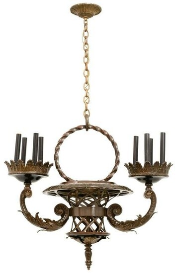 French Patinated Bronze Two-Arm Chandelier