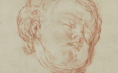 French School, 18th century- Head of a sleeping child; red chalk heightened with touches on white on laid paper laid down on card, 24.5 x 22 cm. Provenance: A. J. Ballingal, Chelsea, London; By descent. Note: The present work bears similarities to...
