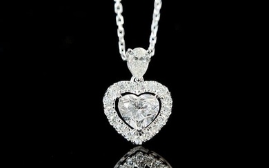GIA CERTIFIED 14K GOLD 0.78 CTW NATURAL G SI1 HEART DIAMOND NECKLACE