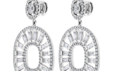GIA Cocktail Diamond Earrings with Baguette Diamonds Platinum