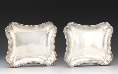 George III Pair of Sterling Silver Armorial Trays, The Langleys Family Crest, dated 1767