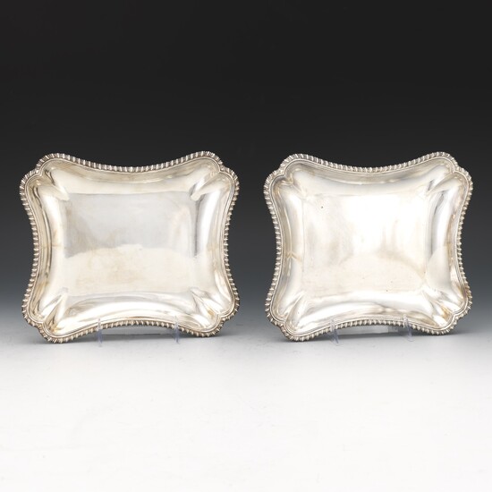 George III Pair of Sterling Silver Armorial Trays, The Langleys Family Crest, dated 1767