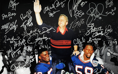 Giants Super Bowl XXI & XXV 16x20 Photo Team-Signed by (29) with Phil Simms, Lawrence Taylor, Jeff Hostetler, Carl Banks (Schwartz Sports)