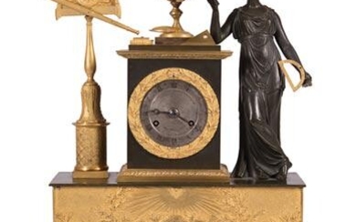 Gilt and Patinated Bronze Figural Mantel Clock