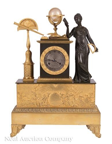 Gilt and Patinated Bronze Figural Mantel Clock