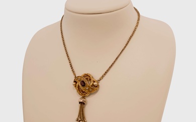 Gold-Plated Amethyst and Cultured Pearls Necklace|Collier Vergoldet Amethyst und Kulturperlen