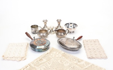 Gorham Sterling Silver Creamer, Sugar, and Candlesticks with Other Serveware