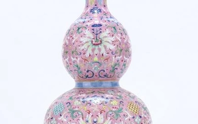 Gourd bottle with pastel twisted branches and floral pattern