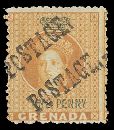 Grenada 1883 1d. Revenue Stamps Handstamped "postage" Large Type, Handstamped Twice Diagonally...