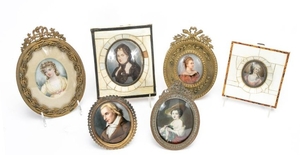 Group, Six Hand-Painted Miniature Portraits