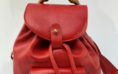 Gucci - Bamboo handle-Red Leather Backpack